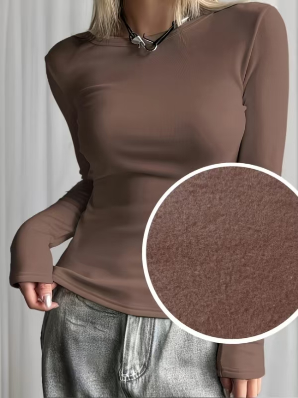Base Layer Top - Damesfleece gevoerd basislaagshirt met lange mouwen,