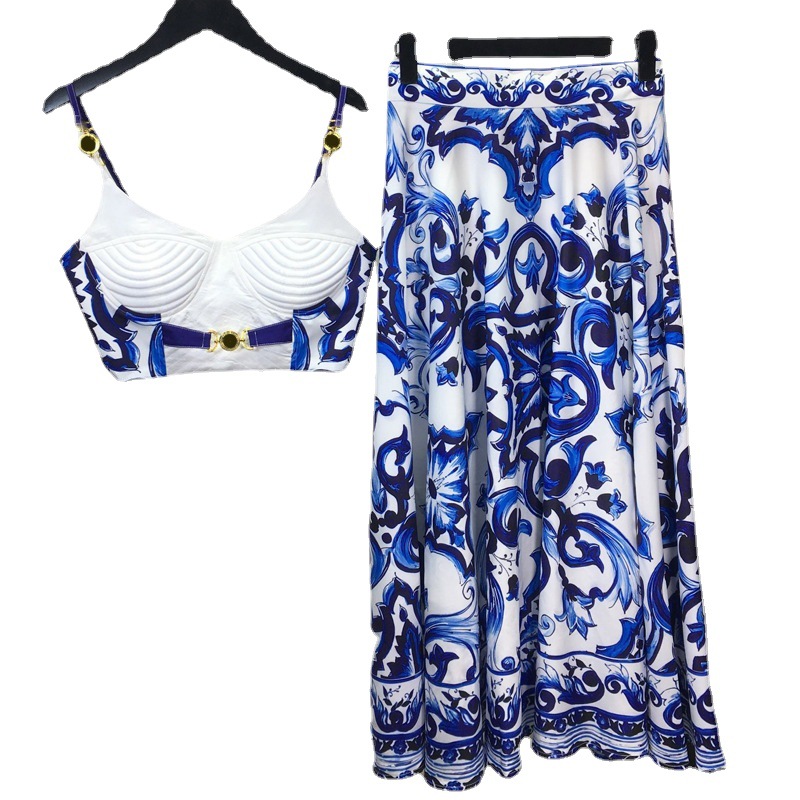 Zomer Bohemain Blauw En Wit Po - Suspender Tank Top recensie en prijs